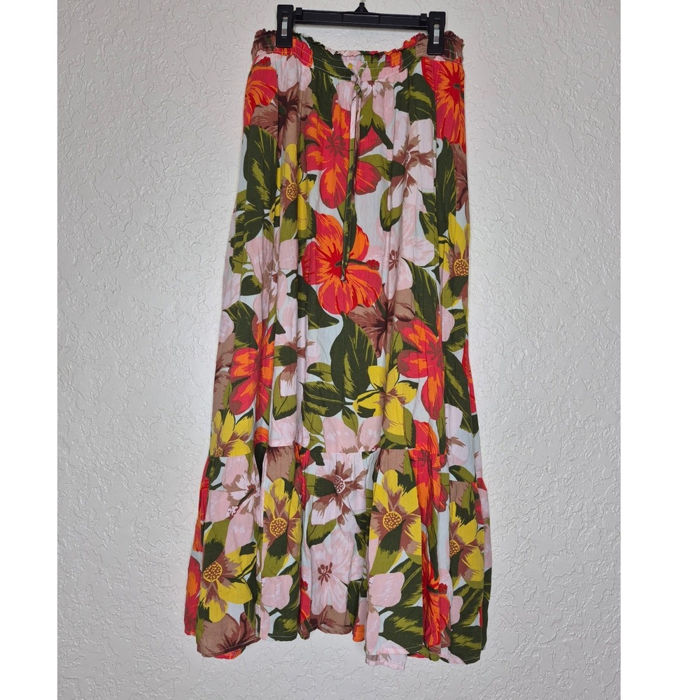 Aerie Floral Maxi Skirt Womens Medium Tropical Hibiscus Smocked Waist